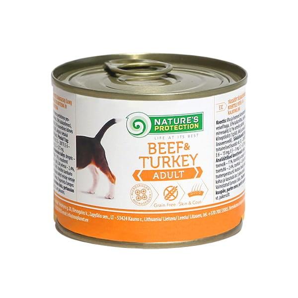 Hundefoder vådfoder – NATURE'S PROTECTION Adult oksekød & kalkun 200 g billede