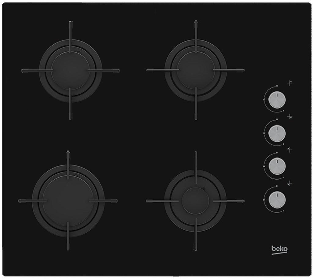 Indbygningskogeplade gas 60 cm - Beko HILG64120S, sort glas, 4 zoner billede