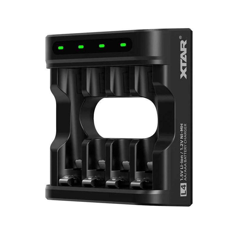 XTAR L4 batterioplader til AA/AAA Li-ion 1,5 V og NiMH - 4 slots med USB-C