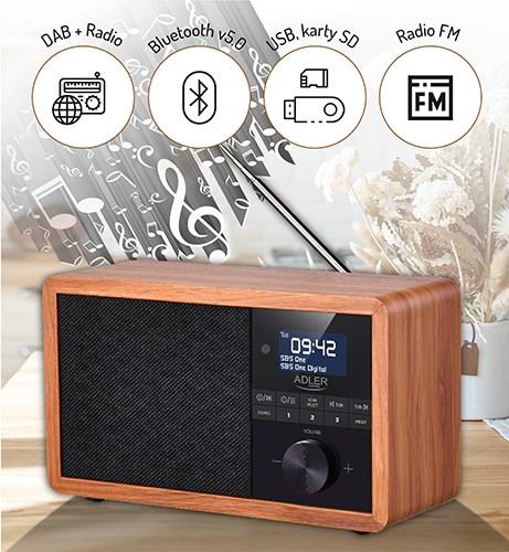 Radio med vækkeur DAB+/FM - Adler AD 1184, træ/sort billede