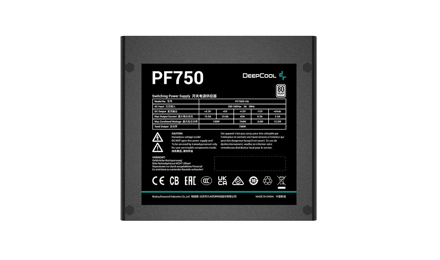 Strømforsyning ATX 750 W - DeepCool PF750, 20+4 pin, sort billede