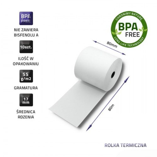 Kvitteringsruller 80 x 80 - Qoltec - 10 stk - BPA-fri