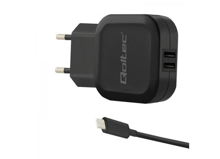 Oplader til mobil og tablet Qoltec - 2x USB, 17 W, 3,4 A, sort billede