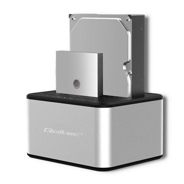 Dockingstation til harddisk/SSD – Qoltec 2x SATA 2,5"/3,5" USB 3.0 med kloning billede