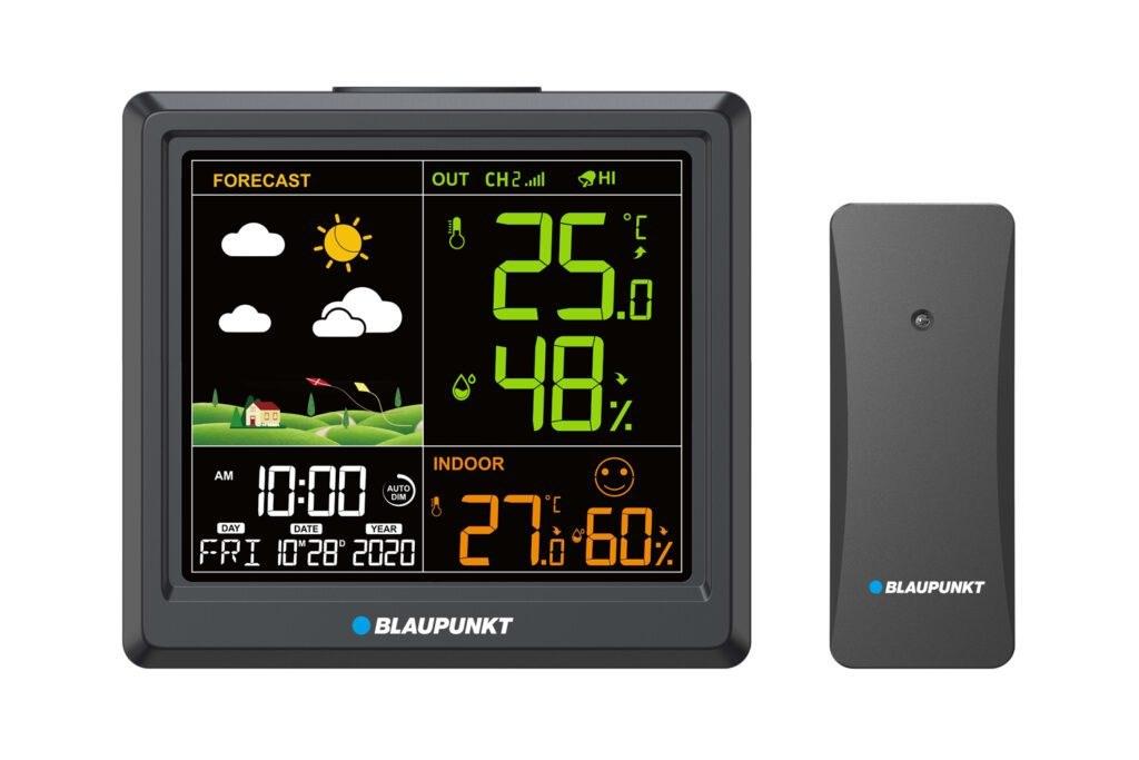 Blaupunkt WS25BK, Sort, Udendørs barometer, Outdoor humidity, Udendørs termometer, Nedbør, Barometer, Termometer, LCD, Vekselstrøm, 114 mm