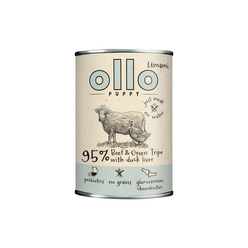Vådfoder til hund – OLLO Puppy Umami oksekød & grøn kallun med andelever 850 g billede