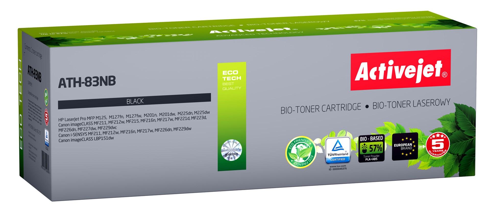 Toner til printer – Activejet BIO ATH-83NB, sort, kompatibel med HP 83A CF283A / Canon CRG-737, 1.500 sider billede