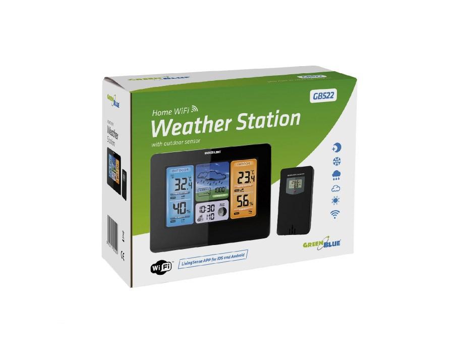 Vejrstation Wi‑Fi GreenBlue GB522 - sort LCD med udendørssensor billede