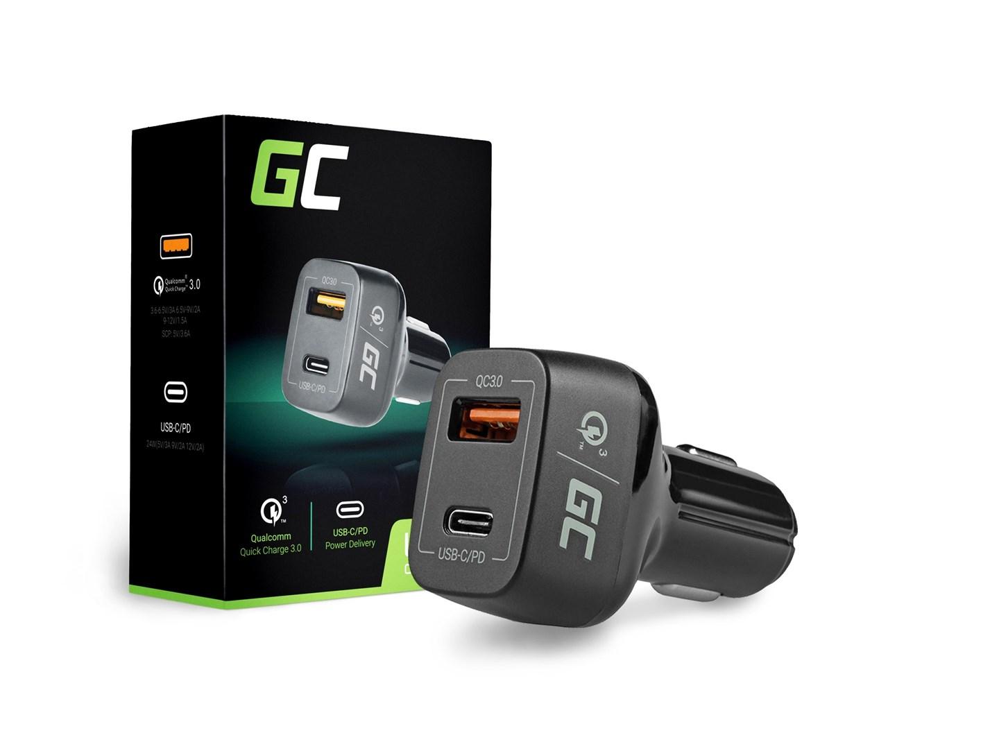 Billader med USB-C PD & QC 3.0 - Green Cell CAD33, 42 W, sort billede