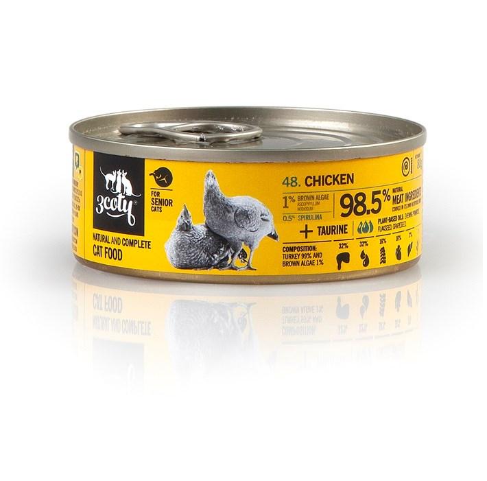 Vådfoder til kat – 3coty Kylling med spirulina Senior, 80 g billede