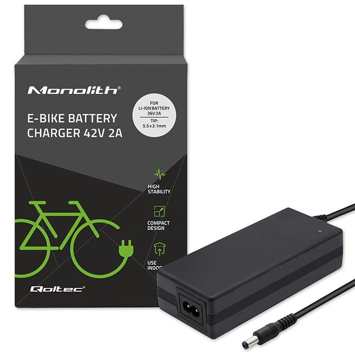 E-bike oplader Qoltec - 42 V 2 A, til 36 V li-ion, DC 5,5 × 2,1 mm billede