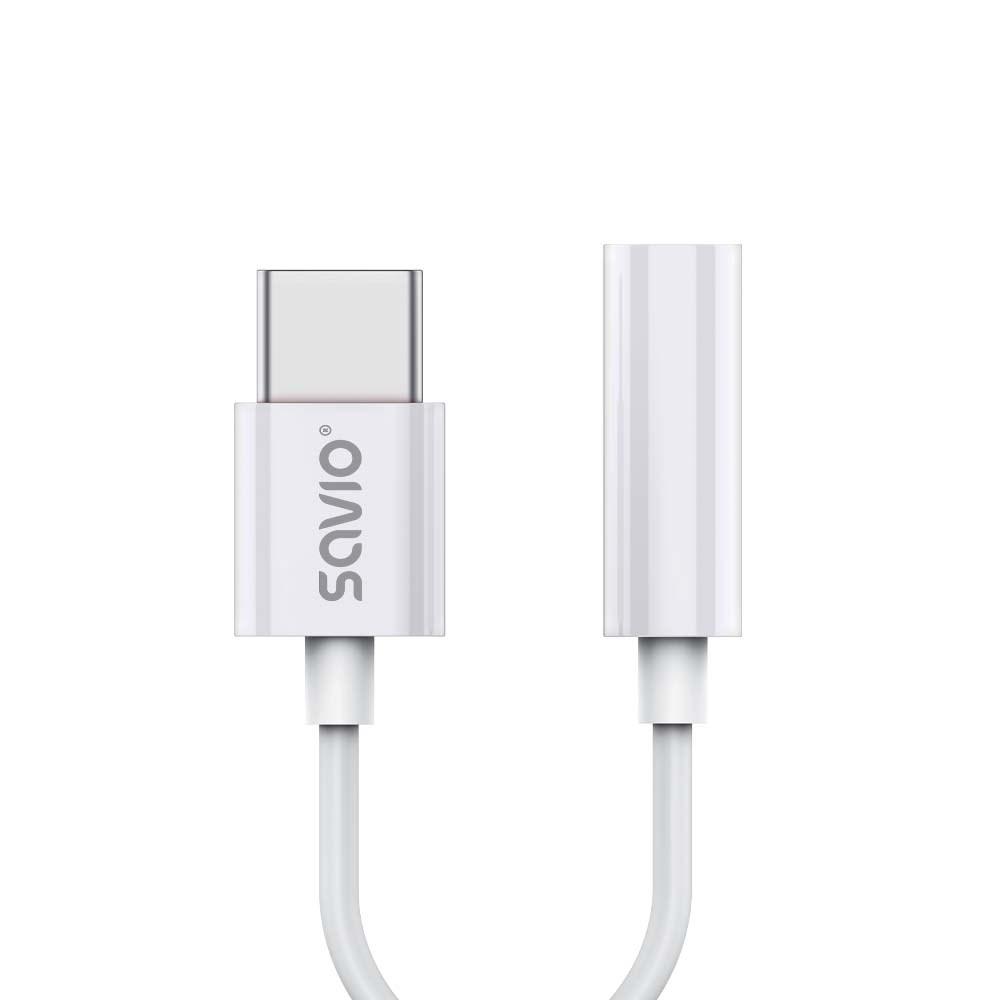USB-C til 3,5 mm jack adapter - Savio AK-51, hvid billede