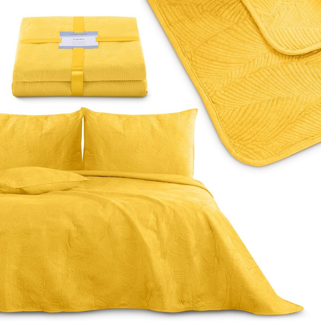 Sengetæppe 200x220 gul - Amelia Home Palsha, blød fløjl i polyester billede
