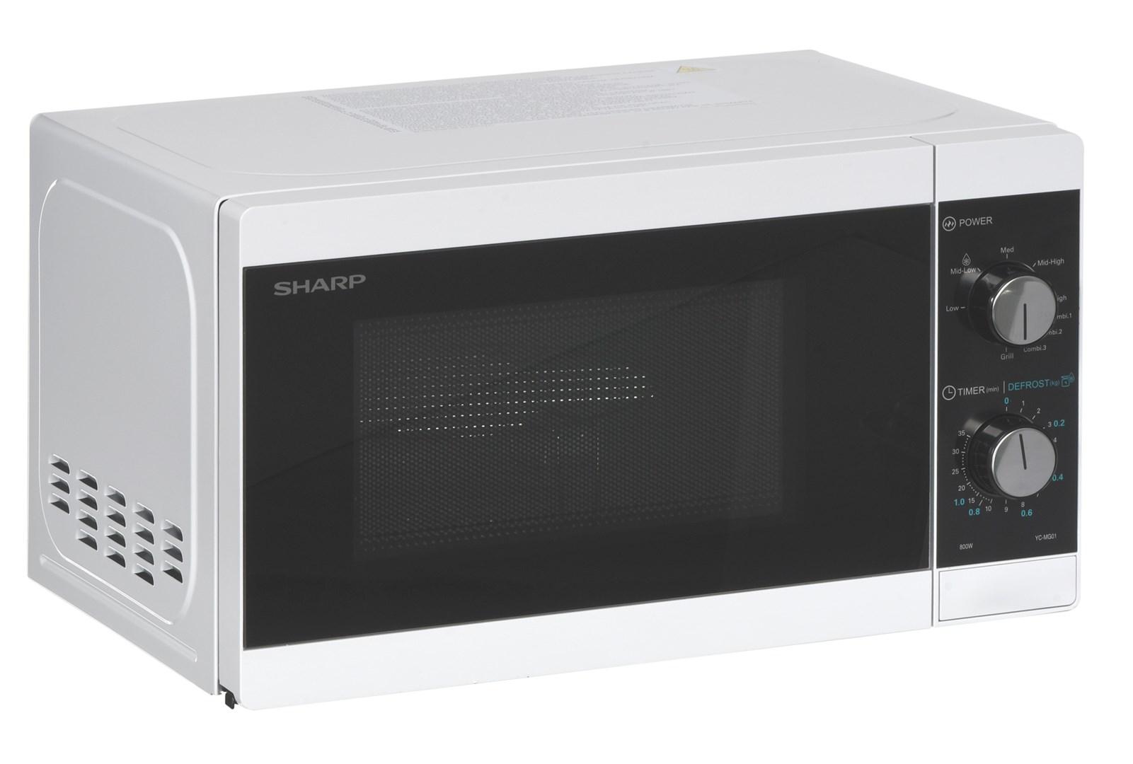 Mikrobølgeovn med grill - Sharp YC-MG01E-W, 20 l, 800 W, sort/hvid
