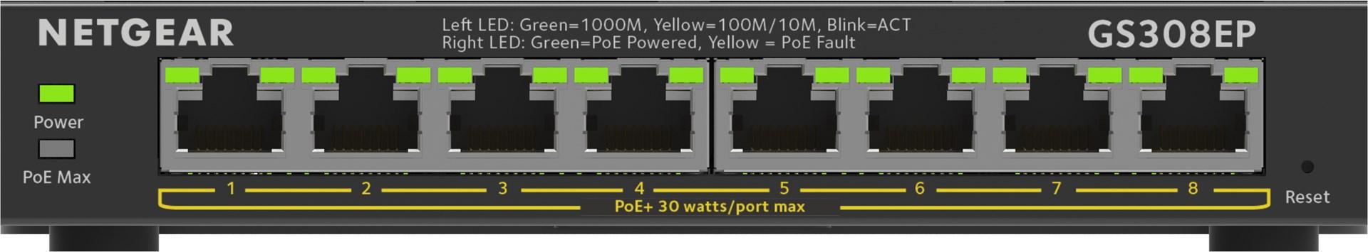 Netværksswitch NETGEAR 8-port Gigabit PoE+ (GS308EP) Managed L2/L3 - sort