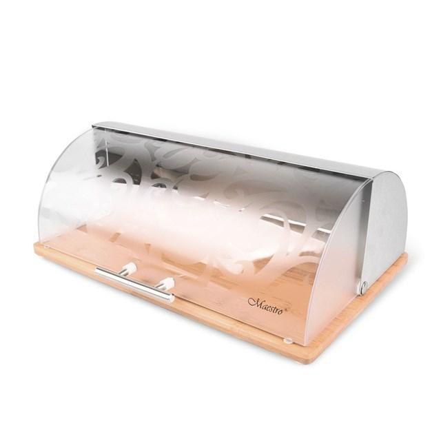 Brødkasse Maestro MR-1670S - bambus, stål og transparent låg billede