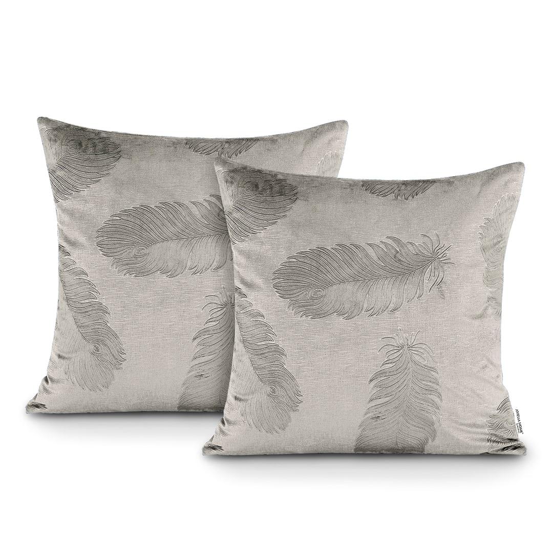 Pudebetræk 45x45 fløjl cappuccino - Peacock, præget fjer, AmeliaHome (sæt af 2) billede