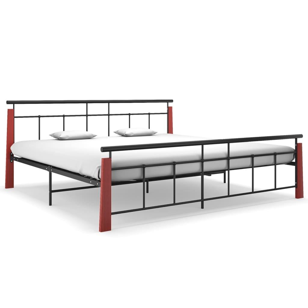 Sengestel 200x200 cm metal og massivt egetræ