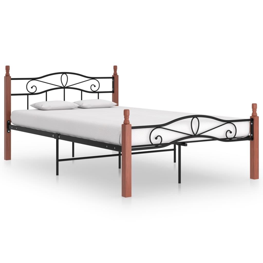 Sengeramme 120x200 cm metal og massivt egetræ sort