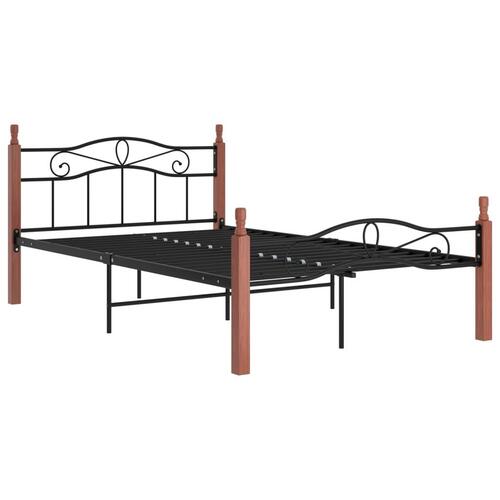 Sengeramme 120x200 cm metal og massivt egetræ sort