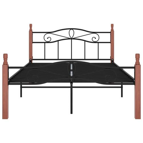 Sengeramme 120x200 cm metal og massivt egetræ sort
