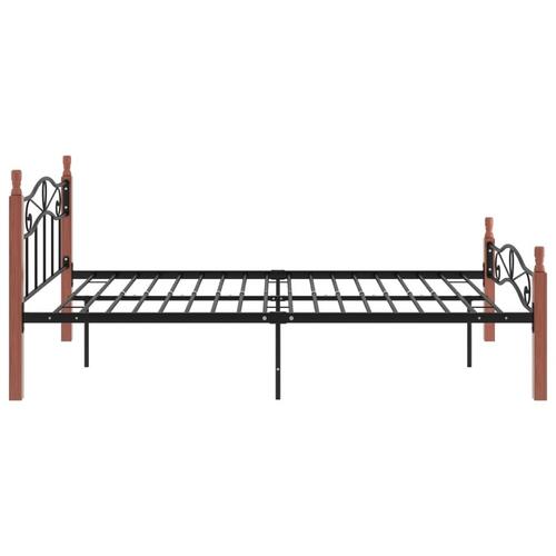 Sengeramme 120x200 cm metal og massivt egetræ sort
