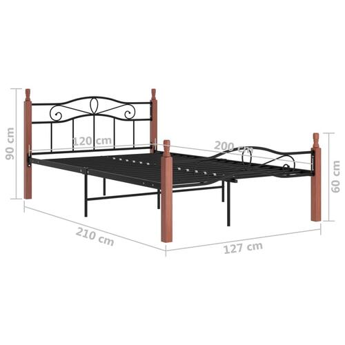 Sengeramme 120x200 cm metal og massivt egetræ sort
