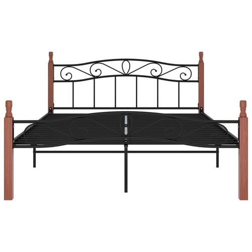 Sengeramme 140x200 cm metal og massivt egetræ sort