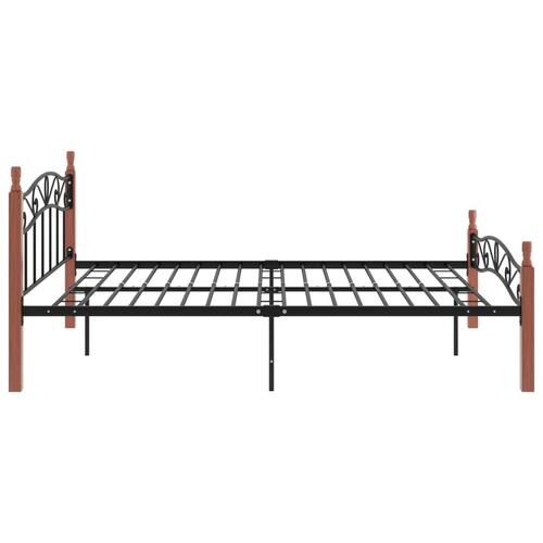 Sengeramme 140x200 cm metal og massivt egetræ sort