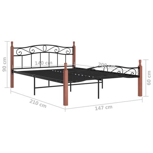 Sengeramme 140x200 cm metal og massivt egetræ sort