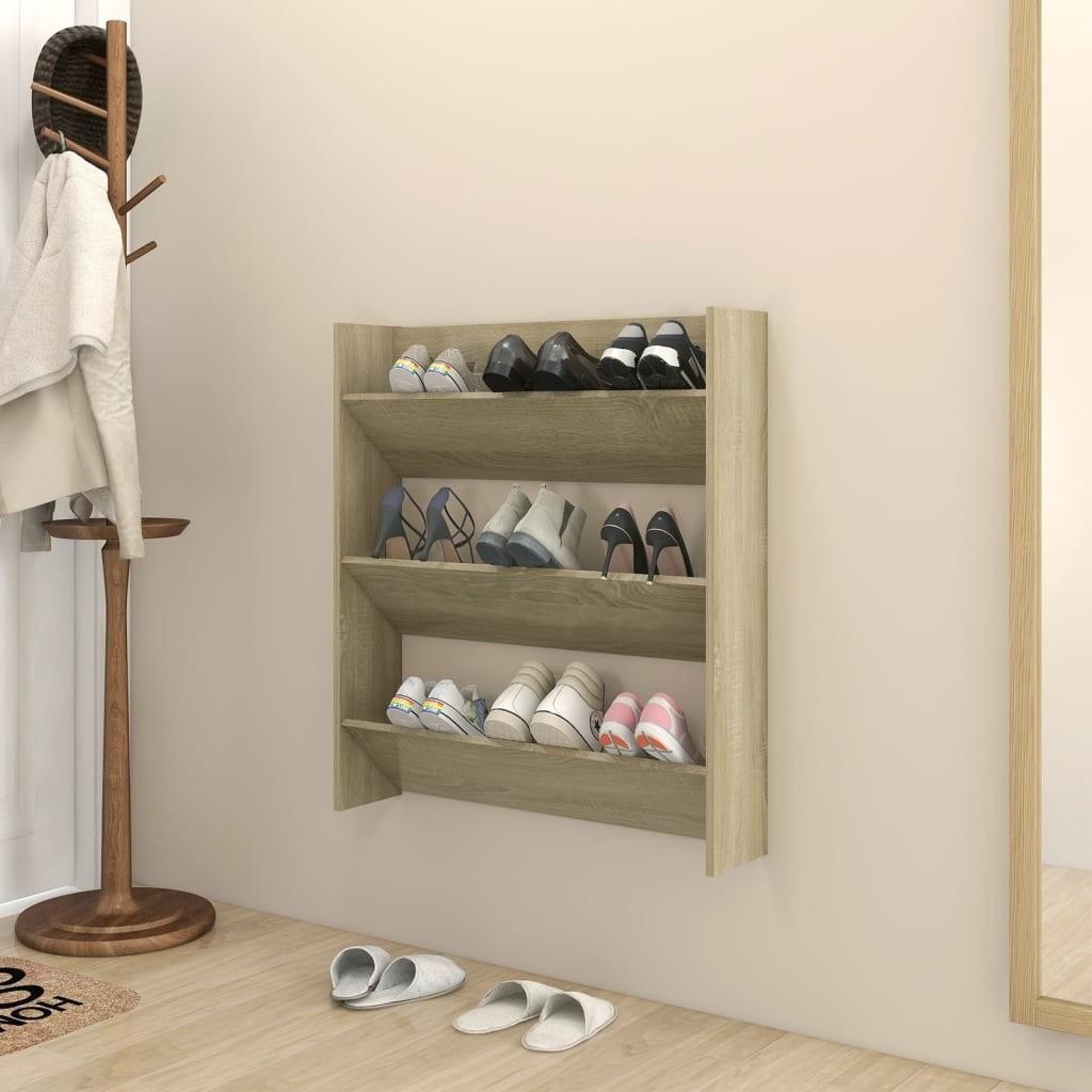 Væghængt skoskab 80x18x90 cm spånplade sonoma-eg