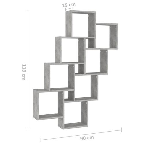 Væghylde 90x15x119 cm kubeformet konstrueret træ betongrå