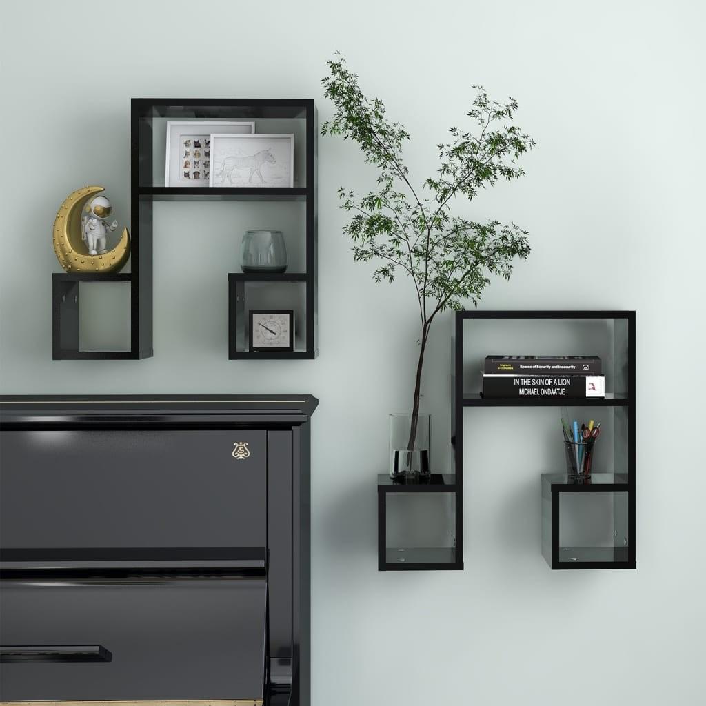 Væghængte kubehylder 2 stk. 50x15x50 cm konstrueret træ sort