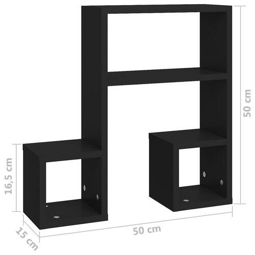 Væghængte kubehylder 2 stk. 50x15x50 cm konstrueret træ sort