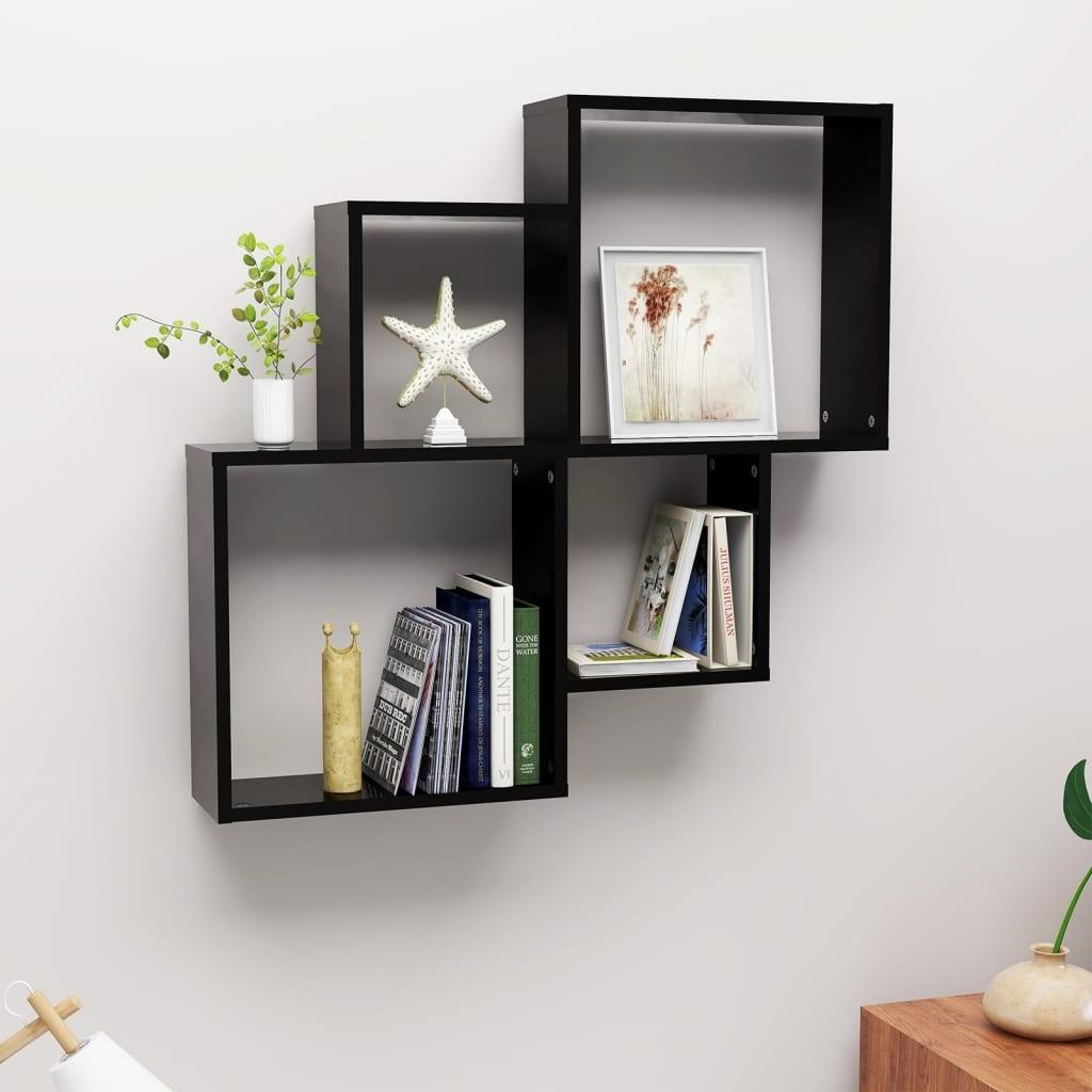 Vægreol 80x15x78,5 cm konstrueret træ sort højglans