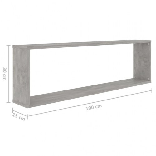 Væghylder 6 stk. 100x15x30 cm kube konstrueret træ betongrå