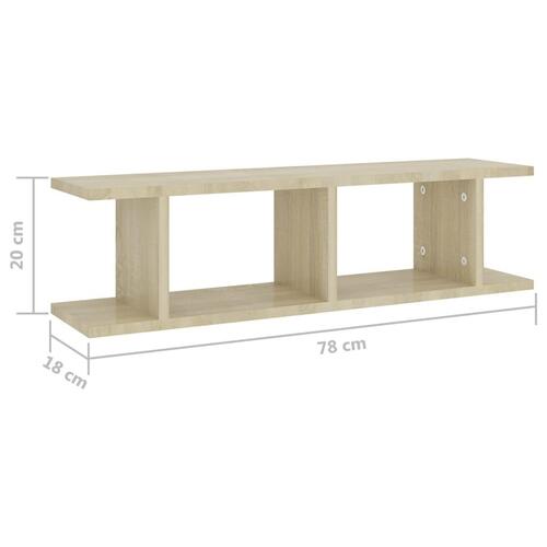Væghylder 2 stk. 75x18x20 cm konstrueret træ sonoma-eg