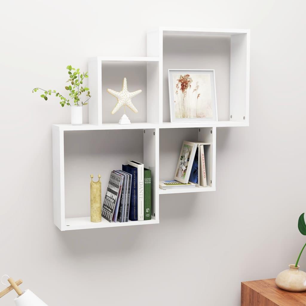 Vægreol 80x15x78,5 cm konstrueret træ hvid højglans