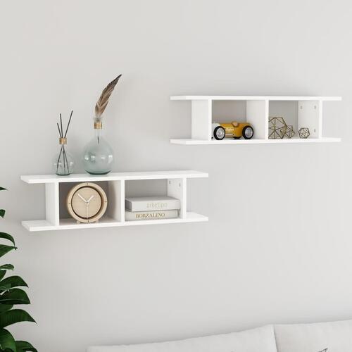 Væghængte kubehylder 2 stk. 75x18x20 cm konstrueret træ hvid