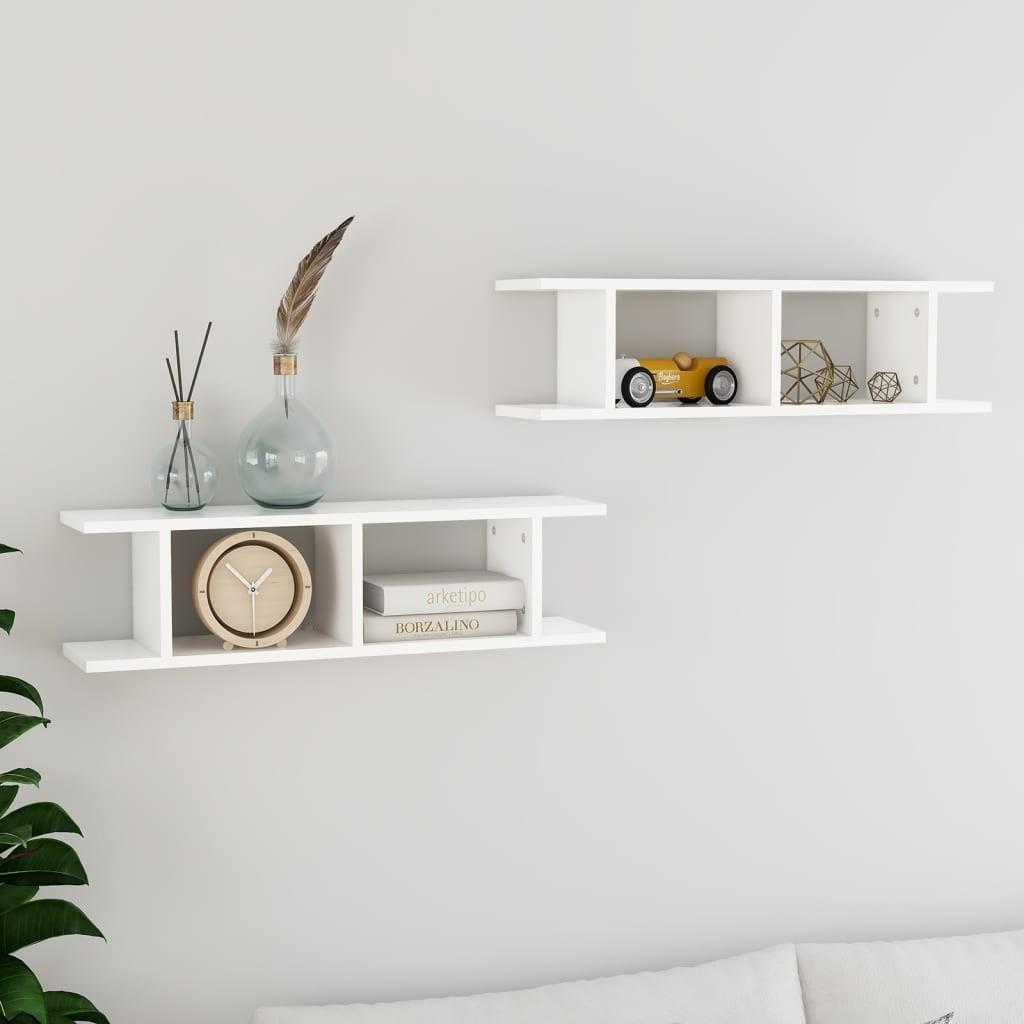 Væghængte kubehylder 2 stk. 75x18x20 cm konstrueret træ hvid