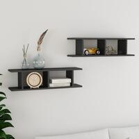 Væghylder 2 stk. 78x18x20 cm konstrueret træ grå højglans