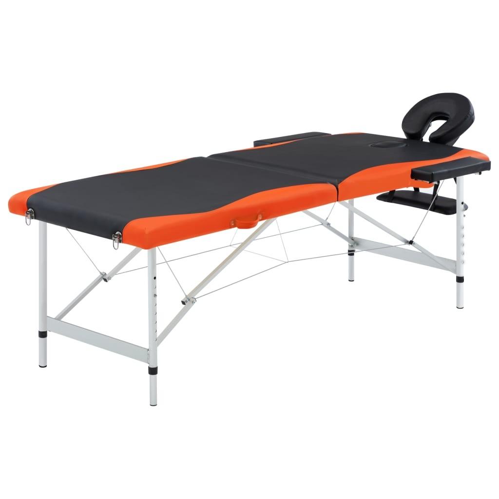 Foldbart massagebord 2 zoner aluminium sort og orange