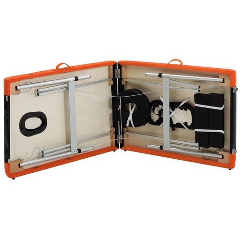 Foldbart massagebord 2 zoner aluminium sort og orange