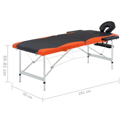 Foldbart massagebord 2 zoner aluminium sort og orange