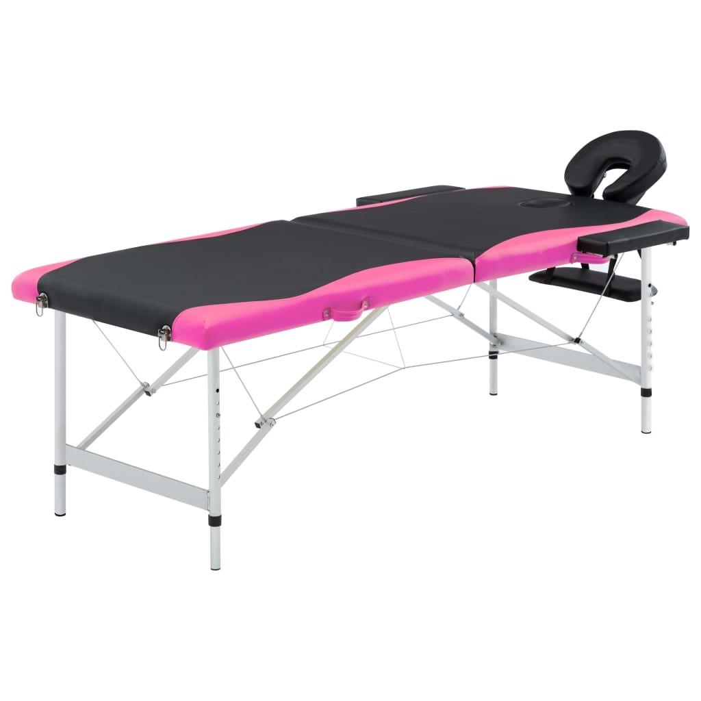 Sammenfoldeligt massagebord aluminiumsstel 2 zoner sort lyserød