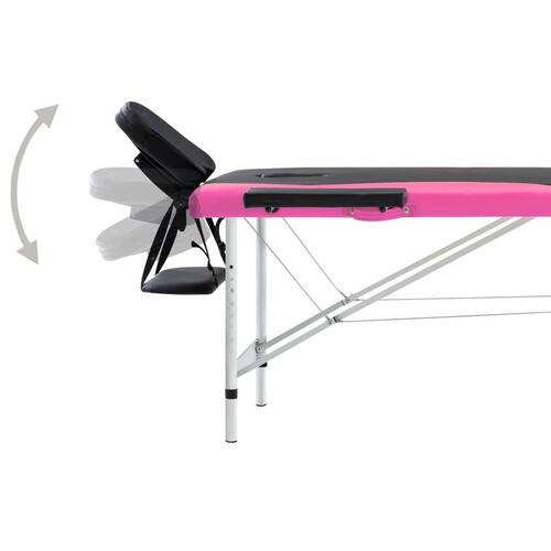 Sammenfoldeligt massagebord aluminiumsstel 2 zoner sort lyserød