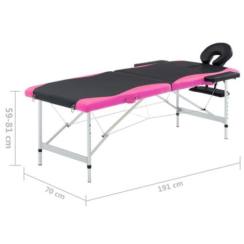 Sammenfoldeligt massagebord aluminiumsstel 2 zoner sort lyserød