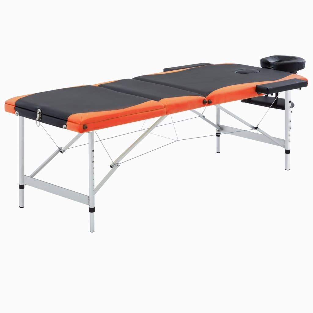 Foldbart massagebord 3 zoner aluminium sort og orange