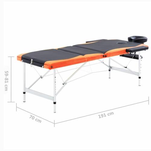 Foldbart massagebord 3 zoner aluminium sort og orange