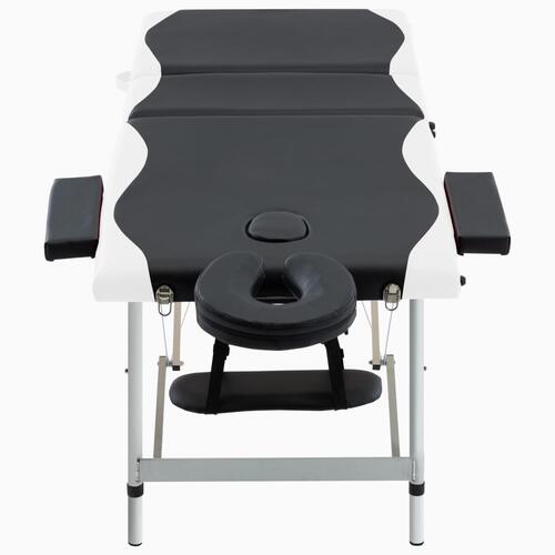 Sammenfoldeligt massagebord aluminiumsstel 3 zoner sort og hvid